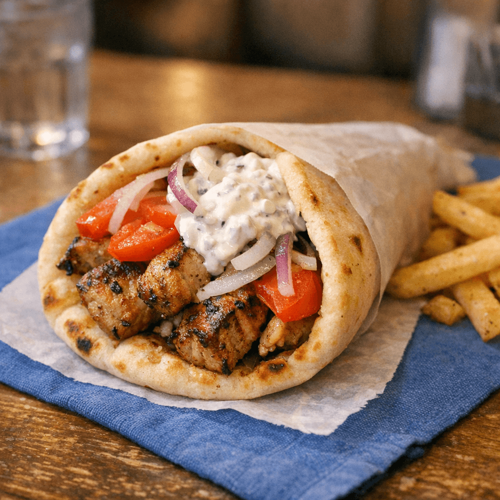Chicken or Pork Kabob Pita Sandwich