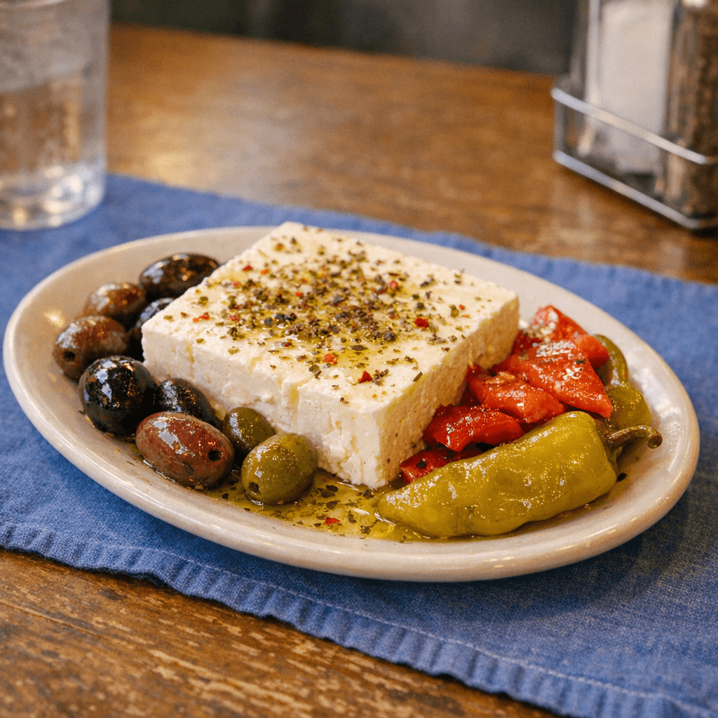 Imported Feta Cheese with Greek Olives & Peppers