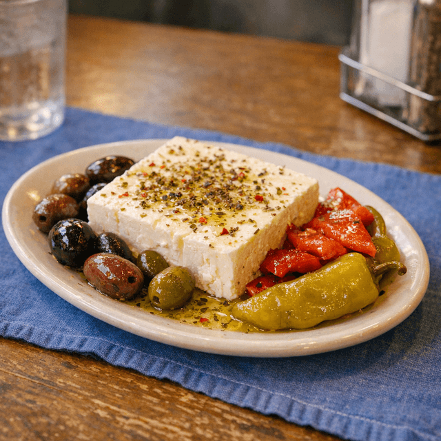 Imported Feta Cheese with Greek Olives & Peppers